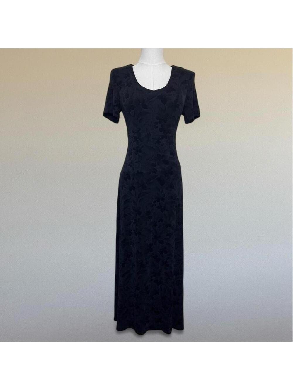 SOLD 90s black floral maxi dress Sz. L